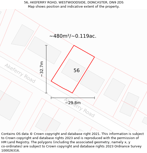 56, AKEFERRY ROAD, WESTWOODSIDE, DONCASTER, DN9 2DS: Plot and title map