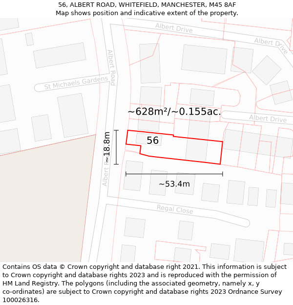 56, ALBERT ROAD, WHITEFIELD, MANCHESTER, M45 8AF: Plot and title map