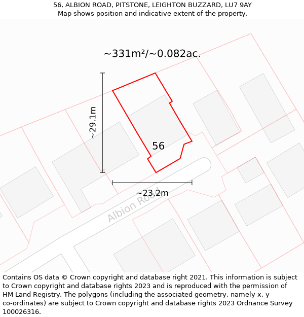 56, ALBION ROAD, PITSTONE, LEIGHTON BUZZARD, LU7 9AY: Plot and title map