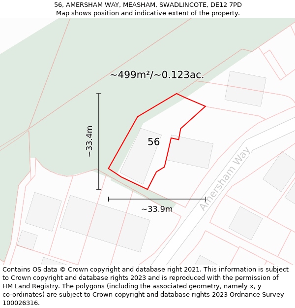 56, AMERSHAM WAY, MEASHAM, SWADLINCOTE, DE12 7PD: Plot and title map