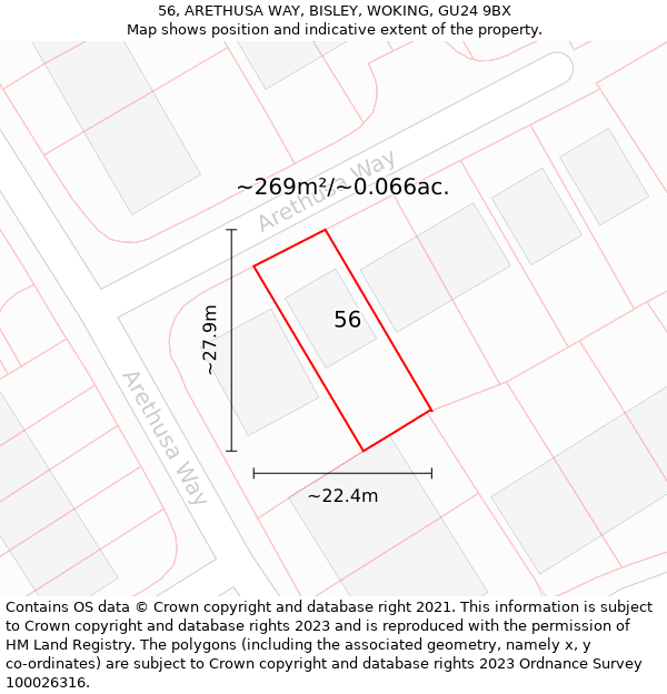 56, ARETHUSA WAY, BISLEY, WOKING, GU24 9BX: Plot and title map