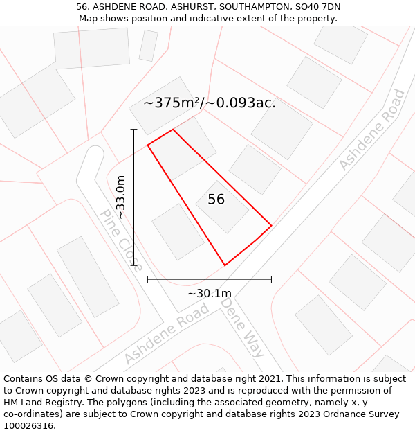 56, ASHDENE ROAD, ASHURST, SOUTHAMPTON, SO40 7DN: Plot and title map