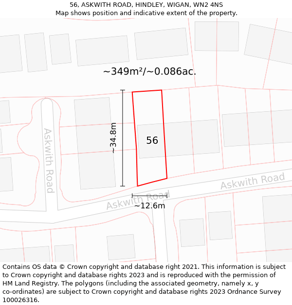 56, ASKWITH ROAD, HINDLEY, WIGAN, WN2 4NS: Plot and title map