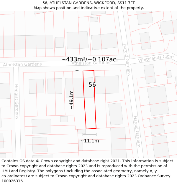 56, ATHELSTAN GARDENS, WICKFORD, SS11 7EF: Plot and title map