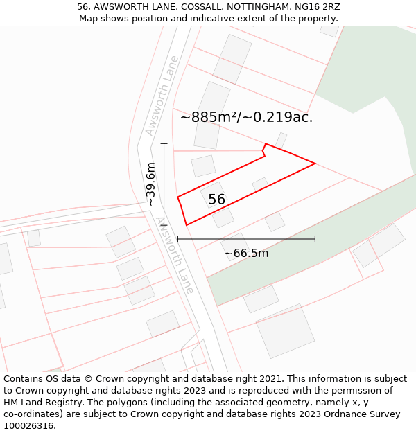 56, AWSWORTH LANE, COSSALL, NOTTINGHAM, NG16 2RZ: Plot and title map