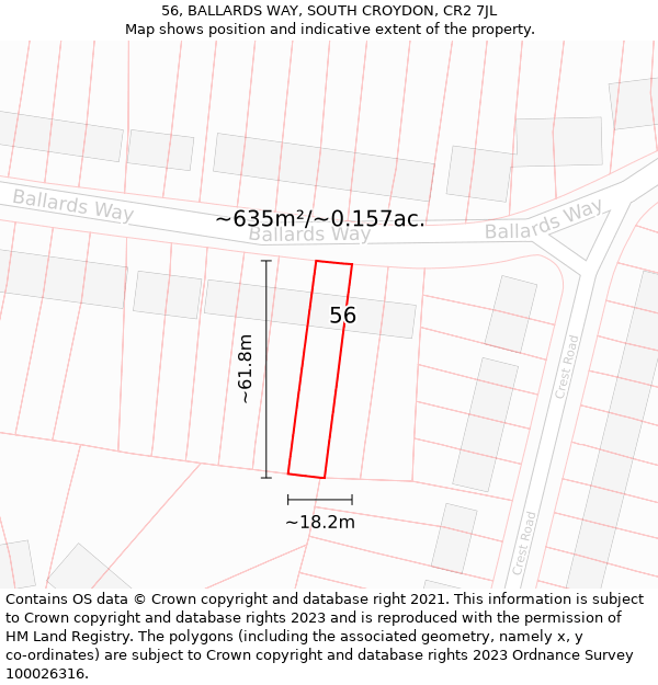 56, BALLARDS WAY, SOUTH CROYDON, CR2 7JL: Plot and title map