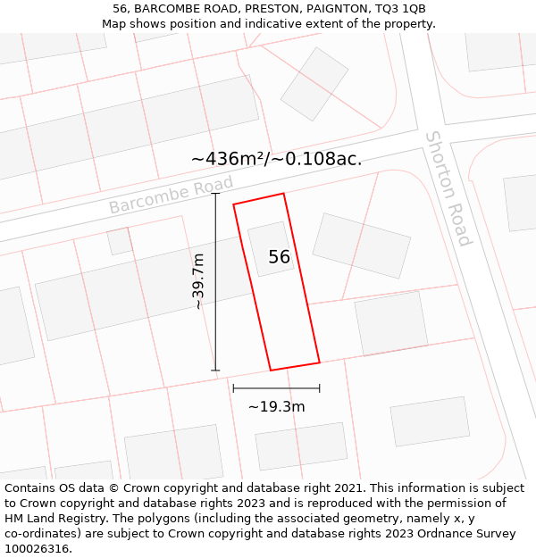 56, BARCOMBE ROAD, PRESTON, PAIGNTON, TQ3 1QB: Plot and title map