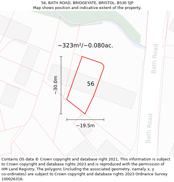 56, BATH ROAD, BRIDGEYATE, BRISTOL, BS30 5JP: Plot and title map