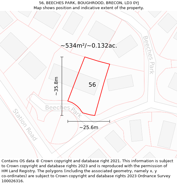 56, BEECHES PARK, BOUGHROOD, BRECON, LD3 0YJ: Plot and title map