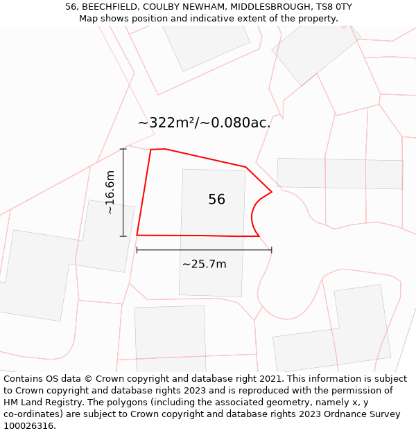 56, BEECHFIELD, COULBY NEWHAM, MIDDLESBROUGH, TS8 0TY: Plot and title map