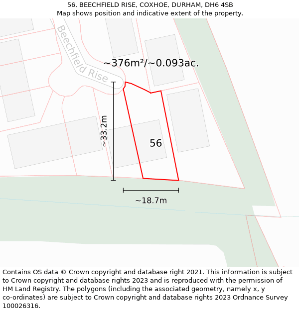 56, BEECHFIELD RISE, COXHOE, DURHAM, DH6 4SB: Plot and title map