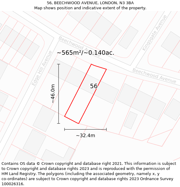 56, BEECHWOOD AVENUE, LONDON, N3 3BA: Plot and title map