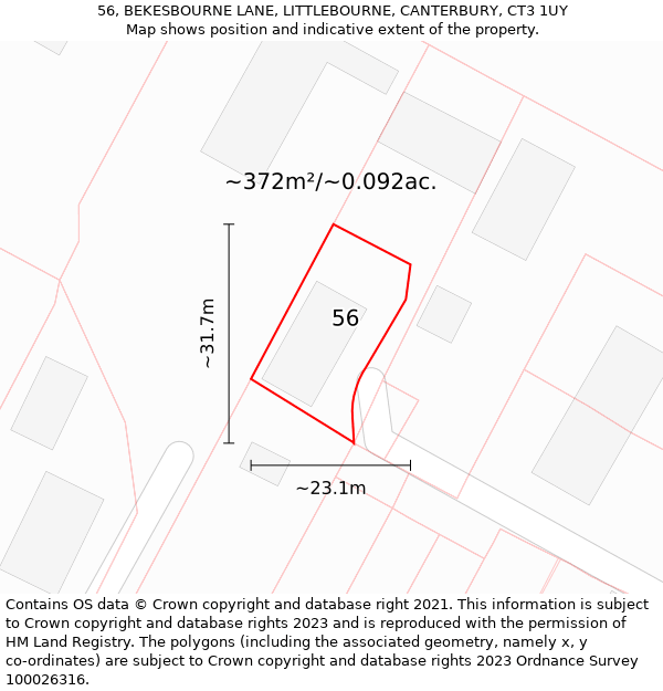 56, BEKESBOURNE LANE, LITTLEBOURNE, CANTERBURY, CT3 1UY: Plot and title map