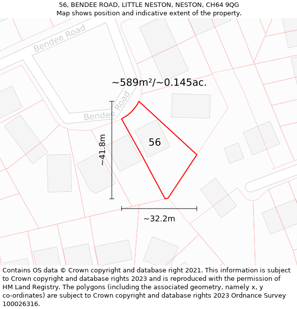 56, BENDEE ROAD, LITTLE NESTON, NESTON, CH64 9QG: Plot and title map