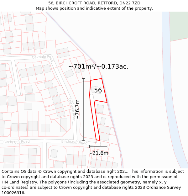 56, BIRCHCROFT ROAD, RETFORD, DN22 7ZD: Plot and title map