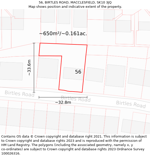 56, BIRTLES ROAD, MACCLESFIELD, SK10 3JQ: Plot and title map