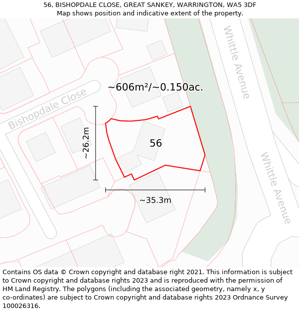 56, BISHOPDALE CLOSE, GREAT SANKEY, WARRINGTON, WA5 3DF: Plot and title map