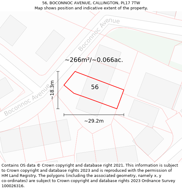 56, BOCONNOC AVENUE, CALLINGTON, PL17 7TW: Plot and title map