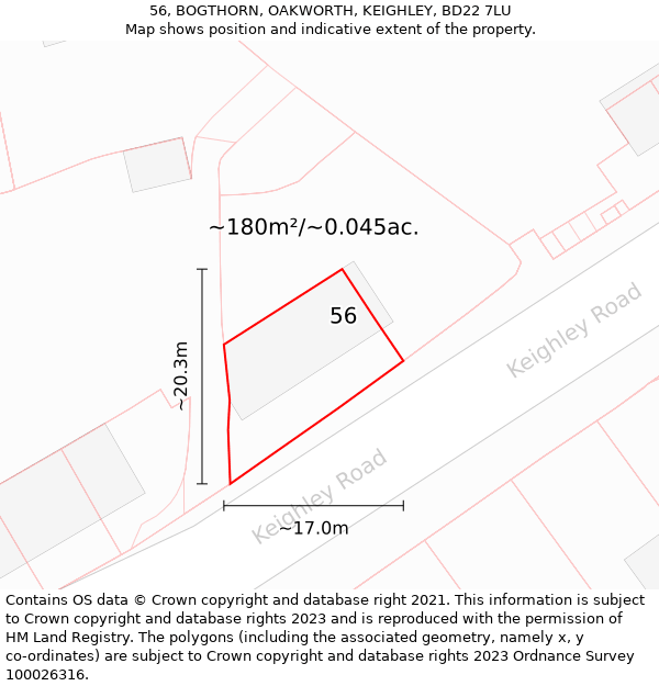 56, BOGTHORN, OAKWORTH, KEIGHLEY, BD22 7LU: Plot and title map