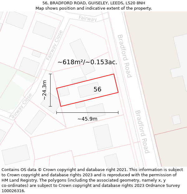 56, BRADFORD ROAD, GUISELEY, LEEDS, LS20 8NH: Plot and title map