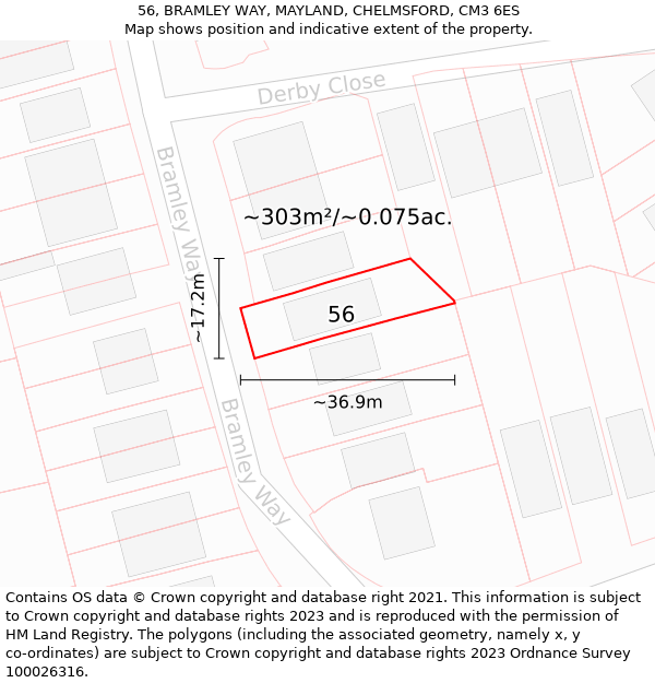 56, BRAMLEY WAY, MAYLAND, CHELMSFORD, CM3 6ES: Plot and title map