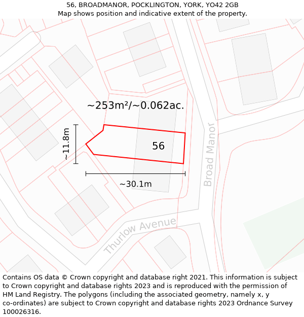 56, BROADMANOR, POCKLINGTON, YORK, YO42 2GB: Plot and title map