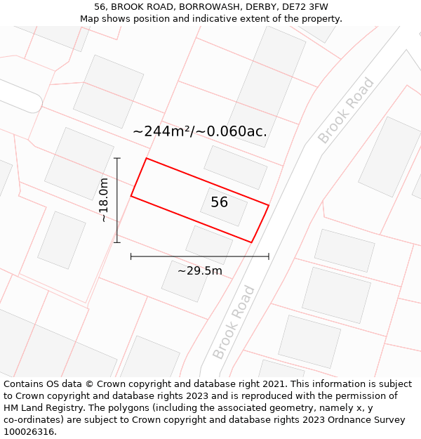 56, BROOK ROAD, BORROWASH, DERBY, DE72 3FW: Plot and title map