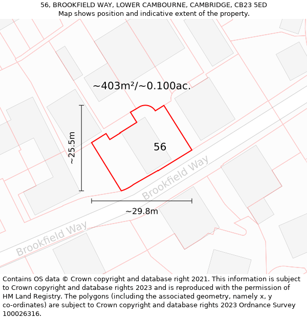 56, BROOKFIELD WAY, LOWER CAMBOURNE, CAMBRIDGE, CB23 5ED: Plot and title map