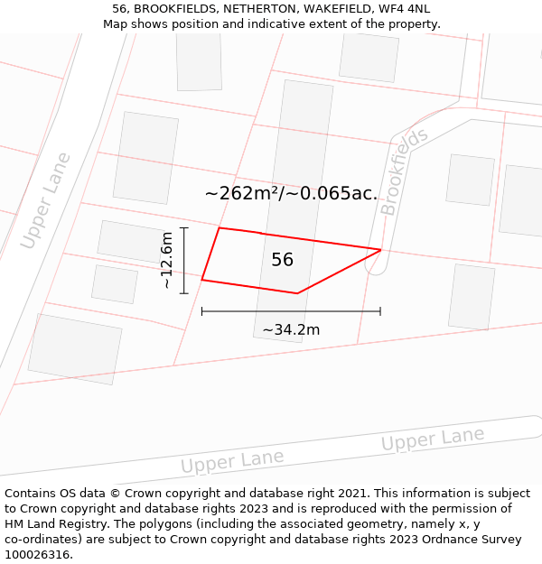 56, BROOKFIELDS, NETHERTON, WAKEFIELD, WF4 4NL: Plot and title map