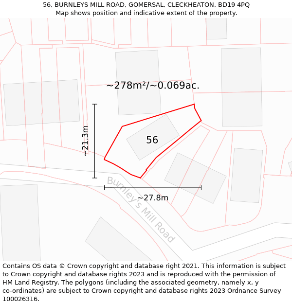 56, BURNLEYS MILL ROAD, GOMERSAL, CLECKHEATON, BD19 4PQ: Plot and title map