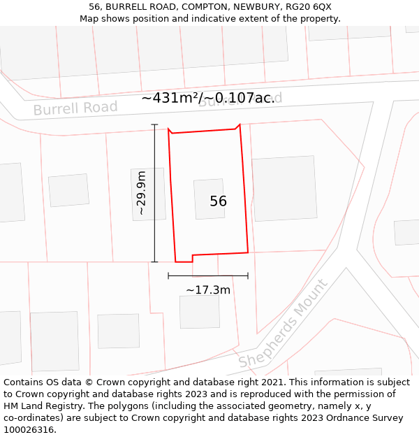 56, BURRELL ROAD, COMPTON, NEWBURY, RG20 6QX: Plot and title map