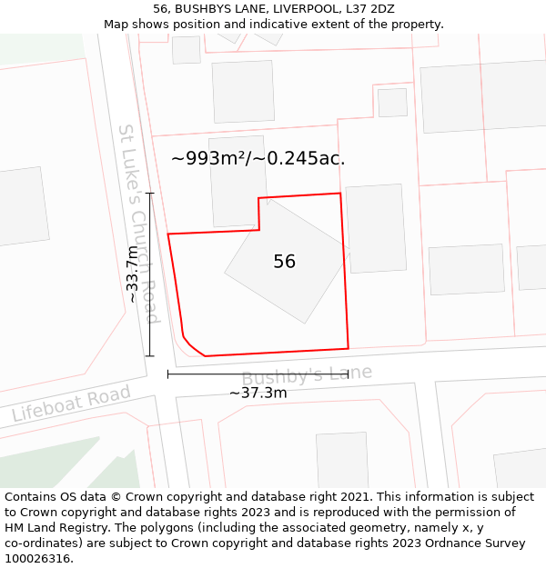 56, BUSHBYS LANE, LIVERPOOL, L37 2DZ: Plot and title map