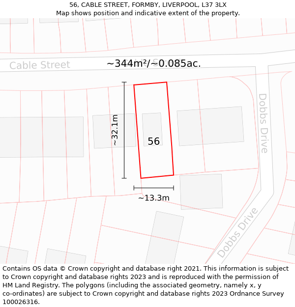 56, CABLE STREET, FORMBY, LIVERPOOL, L37 3LX: Plot and title map