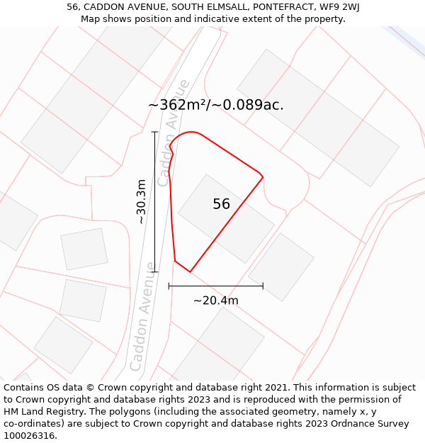 56, CADDON AVENUE, SOUTH ELMSALL, PONTEFRACT, WF9 2WJ: Plot and title map