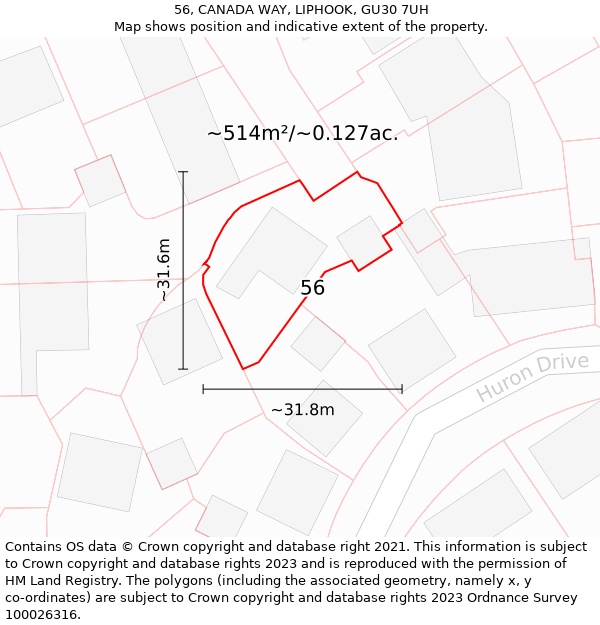 56, CANADA WAY, LIPHOOK, GU30 7UH: Plot and title map