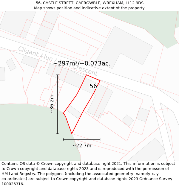 56, CASTLE STREET, CAERGWRLE, WREXHAM, LL12 9DS: Plot and title map