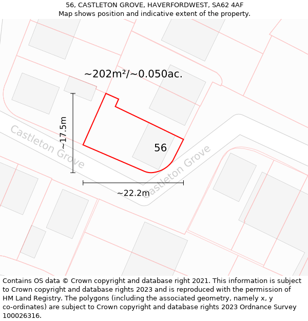 56, CASTLETON GROVE, HAVERFORDWEST, SA62 4AF: Plot and title map