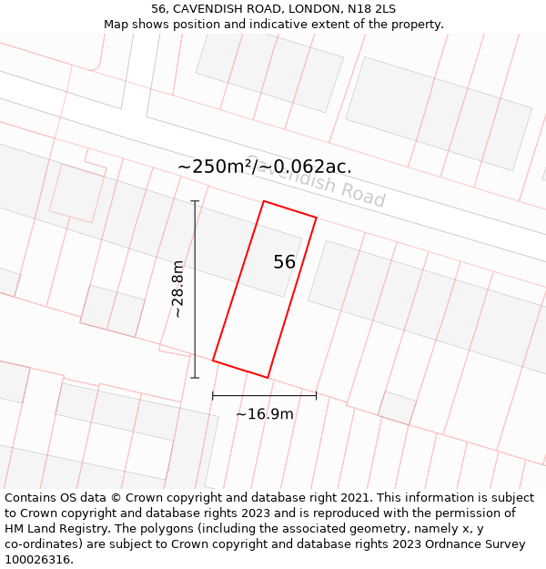 56, CAVENDISH ROAD, LONDON, N18 2LS: Plot and title map