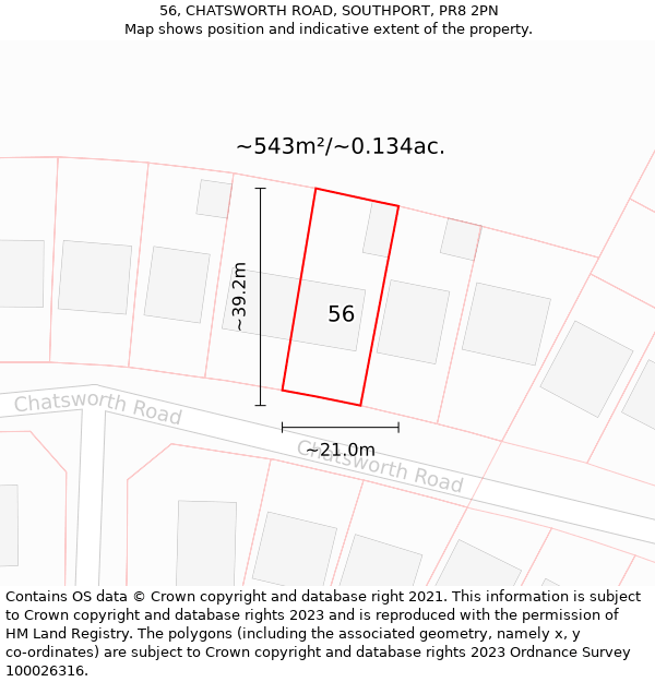 56, CHATSWORTH ROAD, SOUTHPORT, PR8 2PN: Plot and title map