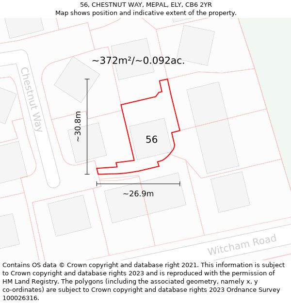 56, CHESTNUT WAY, MEPAL, ELY, CB6 2YR: Plot and title map