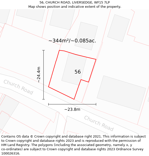 56, CHURCH ROAD, LIVERSEDGE, WF15 7LP: Plot and title map