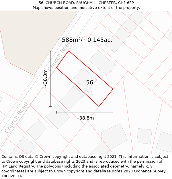 56, CHURCH ROAD, SAUGHALL, CHESTER, CH1 6EP: Plot and title map