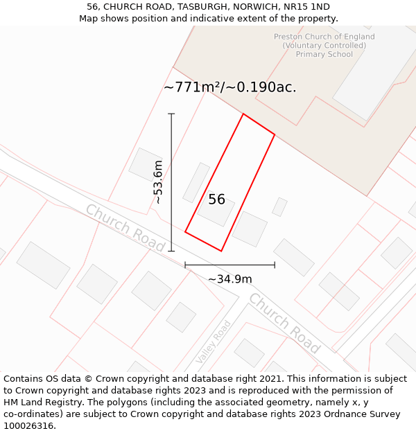 56, CHURCH ROAD, TASBURGH, NORWICH, NR15 1ND: Plot and title map