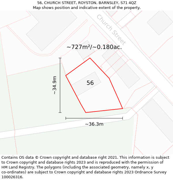 56, CHURCH STREET, ROYSTON, BARNSLEY, S71 4QZ: Plot and title map