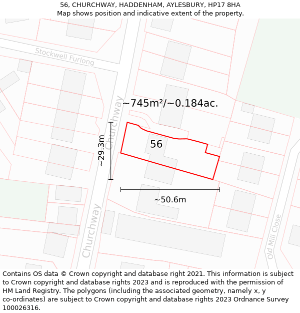 56, CHURCHWAY, HADDENHAM, AYLESBURY, HP17 8HA: Plot and title map