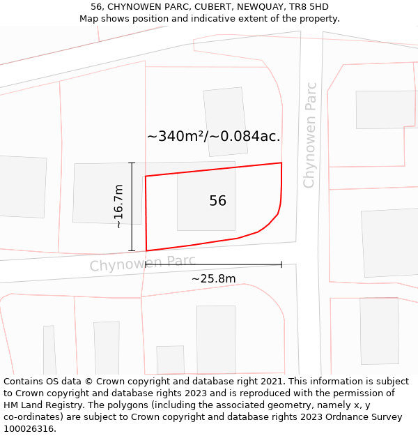 56, CHYNOWEN PARC, CUBERT, NEWQUAY, TR8 5HD: Plot and title map