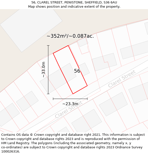 56, CLAREL STREET, PENISTONE, SHEFFIELD, S36 6AU: Plot and title map