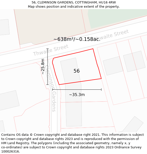 56, CLEMINSON GARDENS, COTTINGHAM, HU16 4RW: Plot and title map