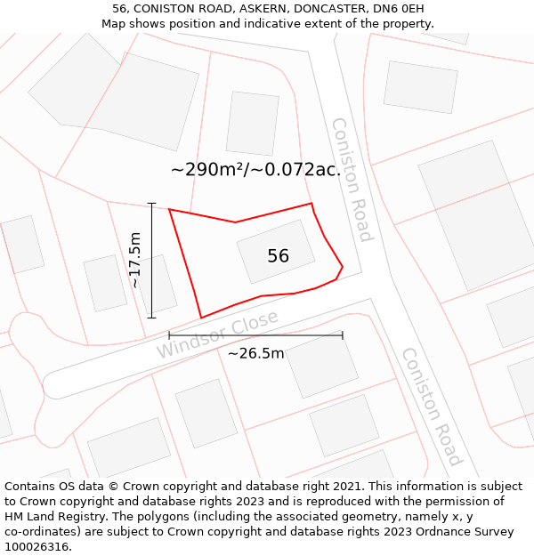 56, CONISTON ROAD, ASKERN, DONCASTER, DN6 0EH: Plot and title map