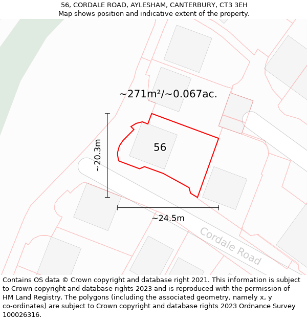 56, CORDALE ROAD, AYLESHAM, CANTERBURY, CT3 3EH: Plot and title map